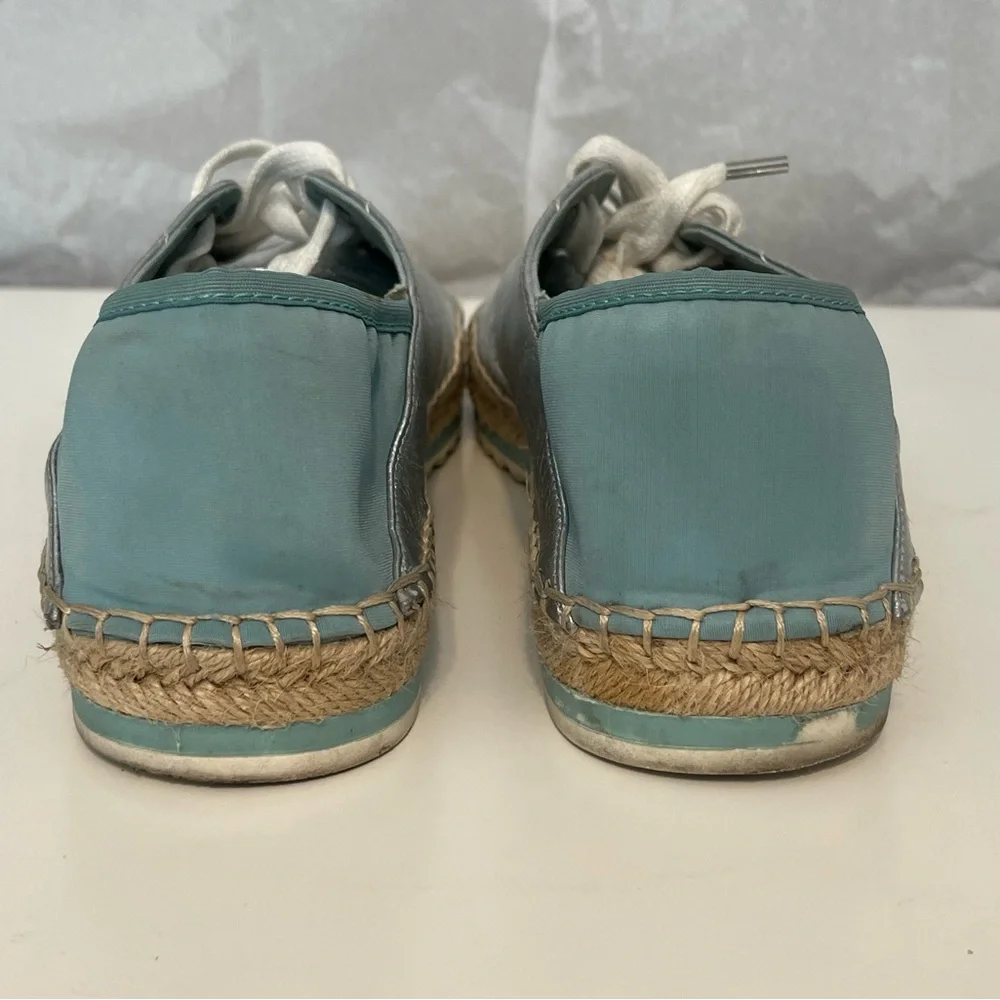 Aldo’s Women’s Platform Espadrille Silver Metallic‎ Sneakers Lace Up Shoes 8.5